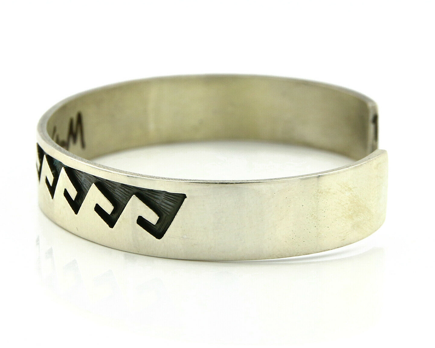 Navajo Bracelet Overlay Design .925 SOLID Sterling Silver Signed Artist SC C.80s