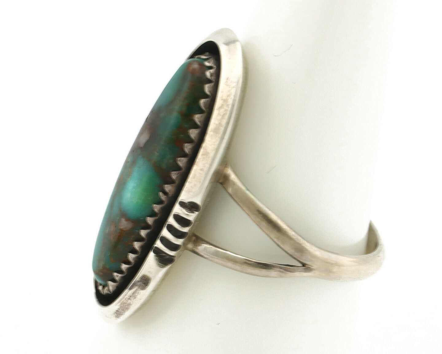 Navajo Ring .925 Silver Turquoise Mountain Signed USA C.80's