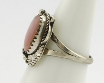 Navajo Ring .925 Silver Natural Pink Mussel Artist Signed Justin Morris C.80's
