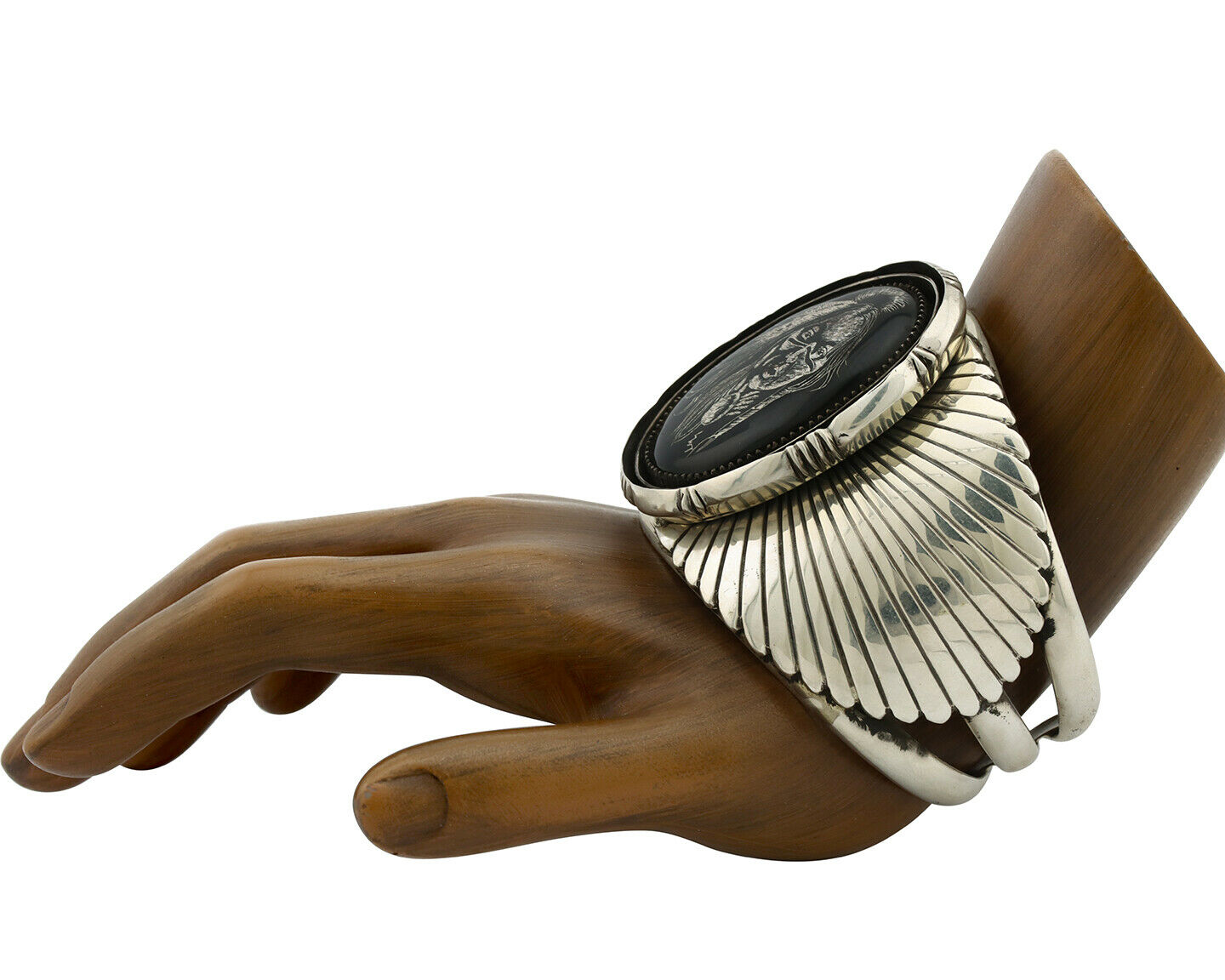 Navajo Bracelet .925 Silver Hand Carved Warrior Native American Artist