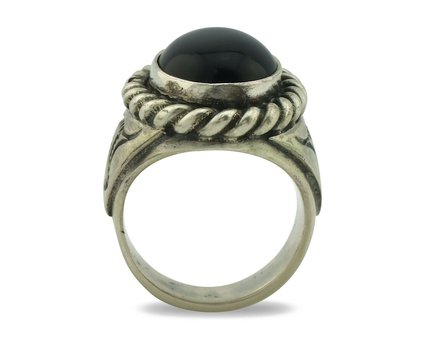 Navajo Ring .925 Silver Onyx Artist Signed Apache Manufacturing C.80's