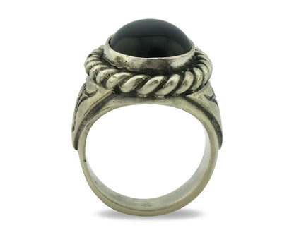 Navajo Ring .925 Silver Onyx Artist Signed Apache Manufacturing C.80's