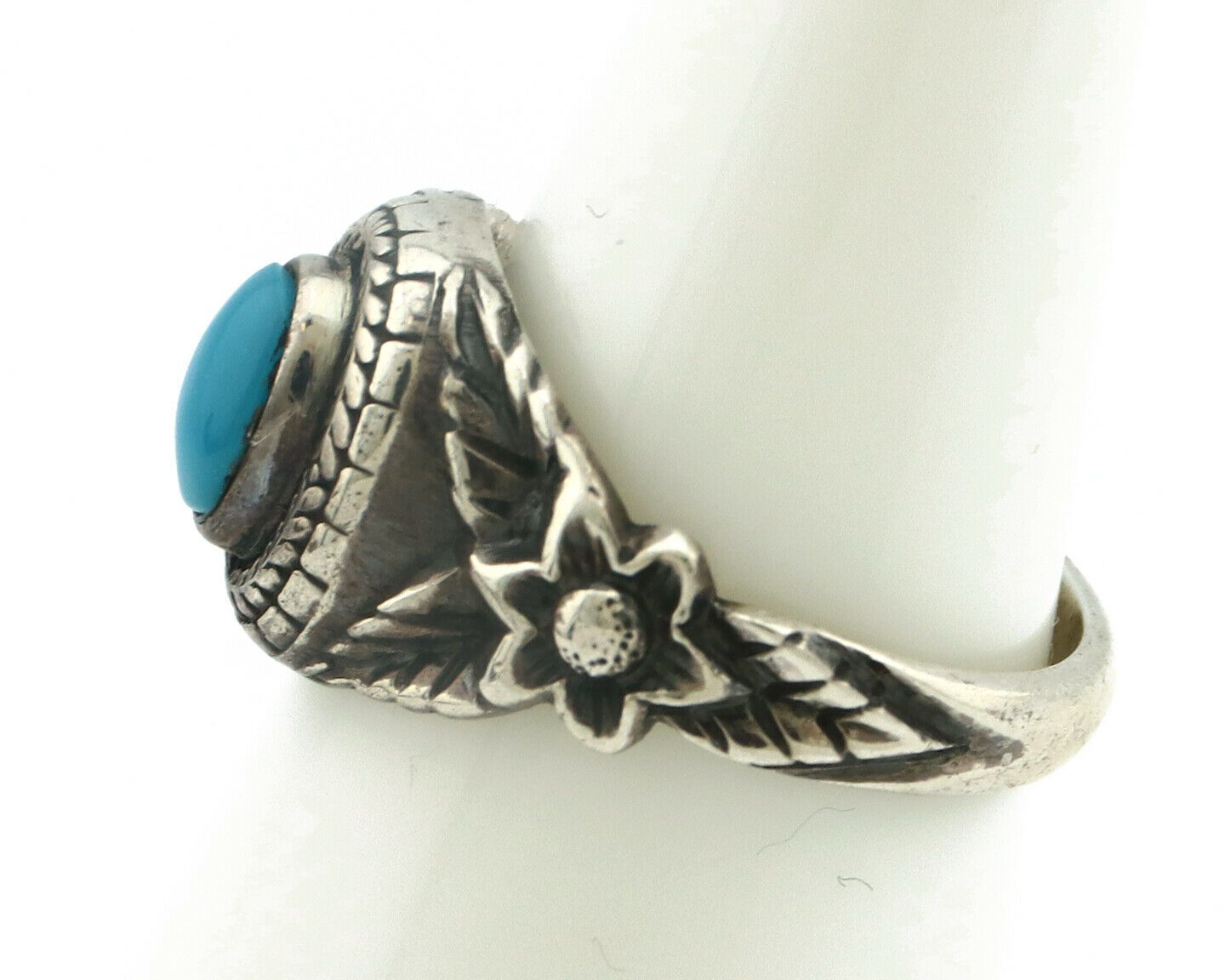 Navajo Ring .925 Silver Natural Blue Turquoise Native American Artist C.80's