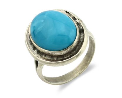 Navajo Ring .925 Silver Blue Turquoise Signed Artist Apache C.80's