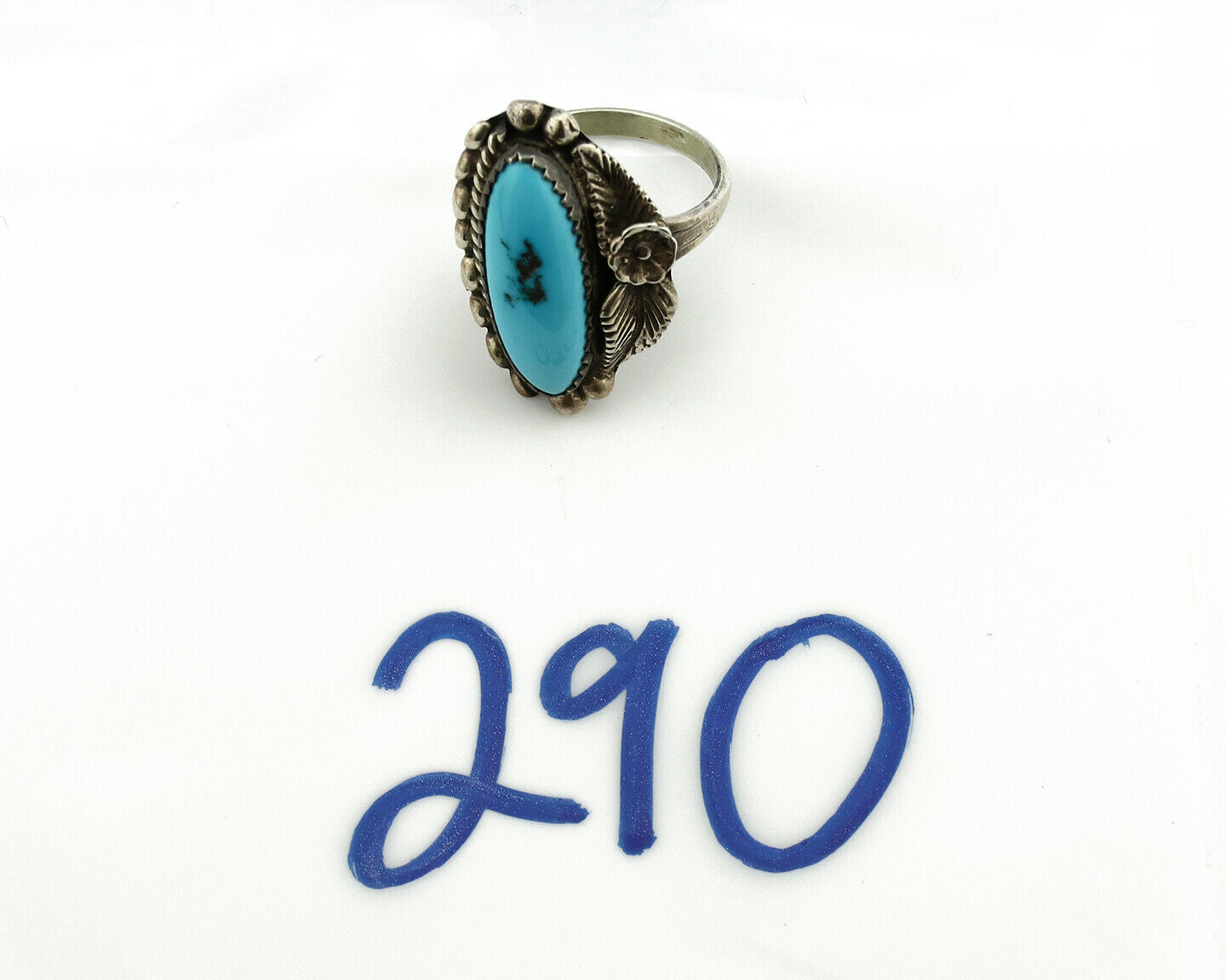 Navajo Ring .925 Silver Natural Blue Turquoise Artist Signed SC C.80's