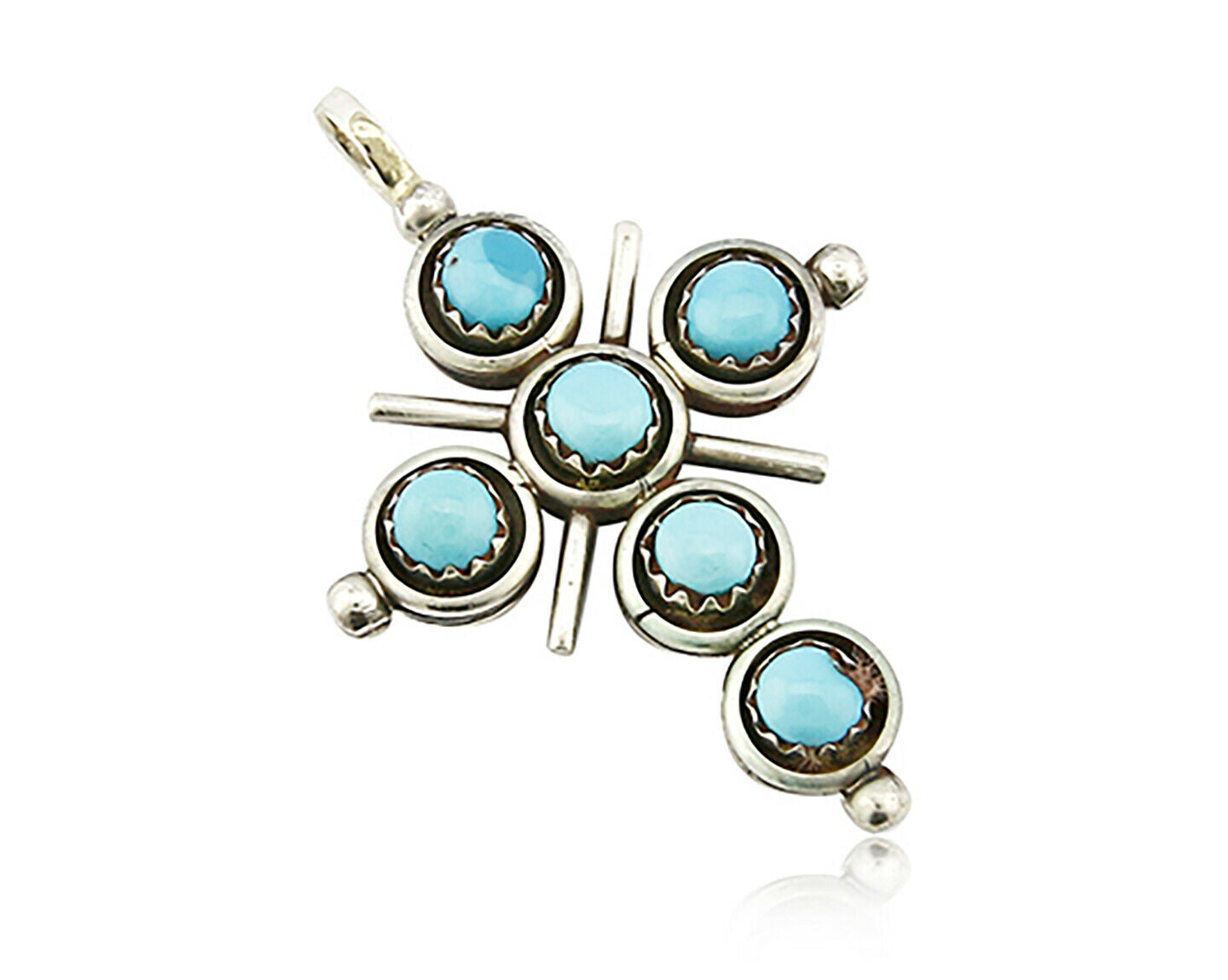 Zuni Natural Turquoise and Coral Reversible 925 Silver Handmade Pendant