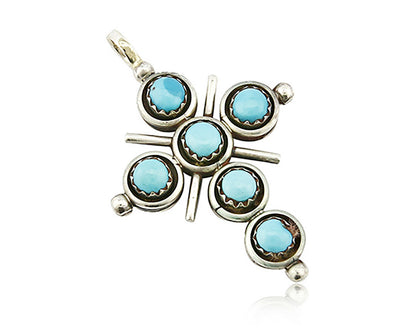 Zuni Natural Turquoise and Coral Reversible 925 Silver Handmade Pendant