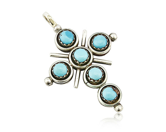 Zuni Natural Turquoise and Coral Reversible 925 Silver Handmade Pendant