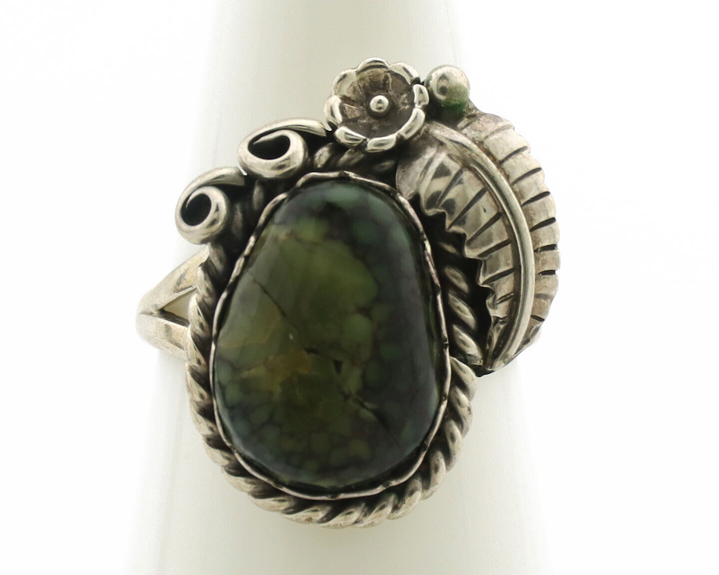 Navajo Ring .925 Silver Green Turquoise Handmade Native American Artist C.1980s