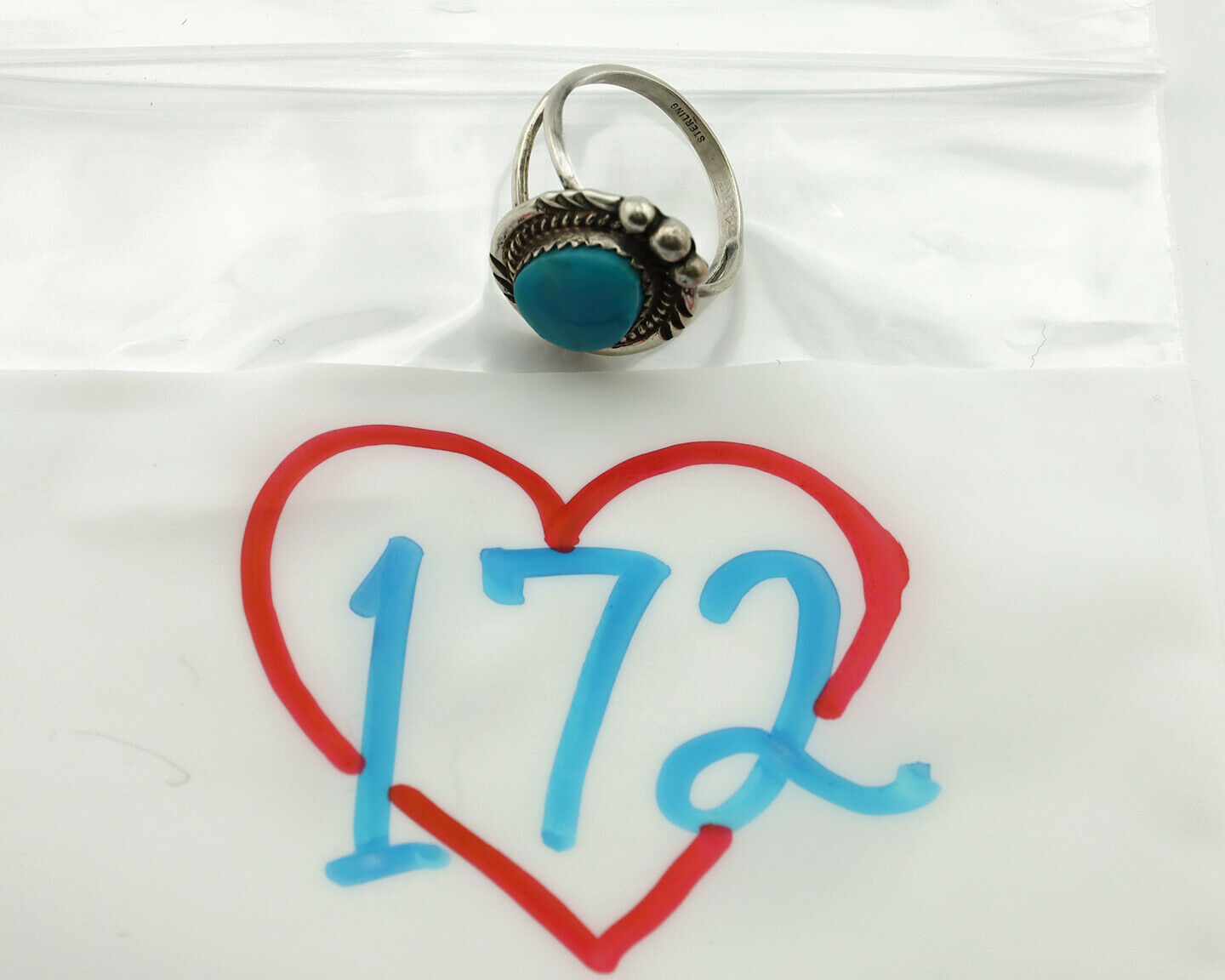 Navajo Ring .925 Silver Blue Turquoise Artist Signed Anna Begay C.1980's