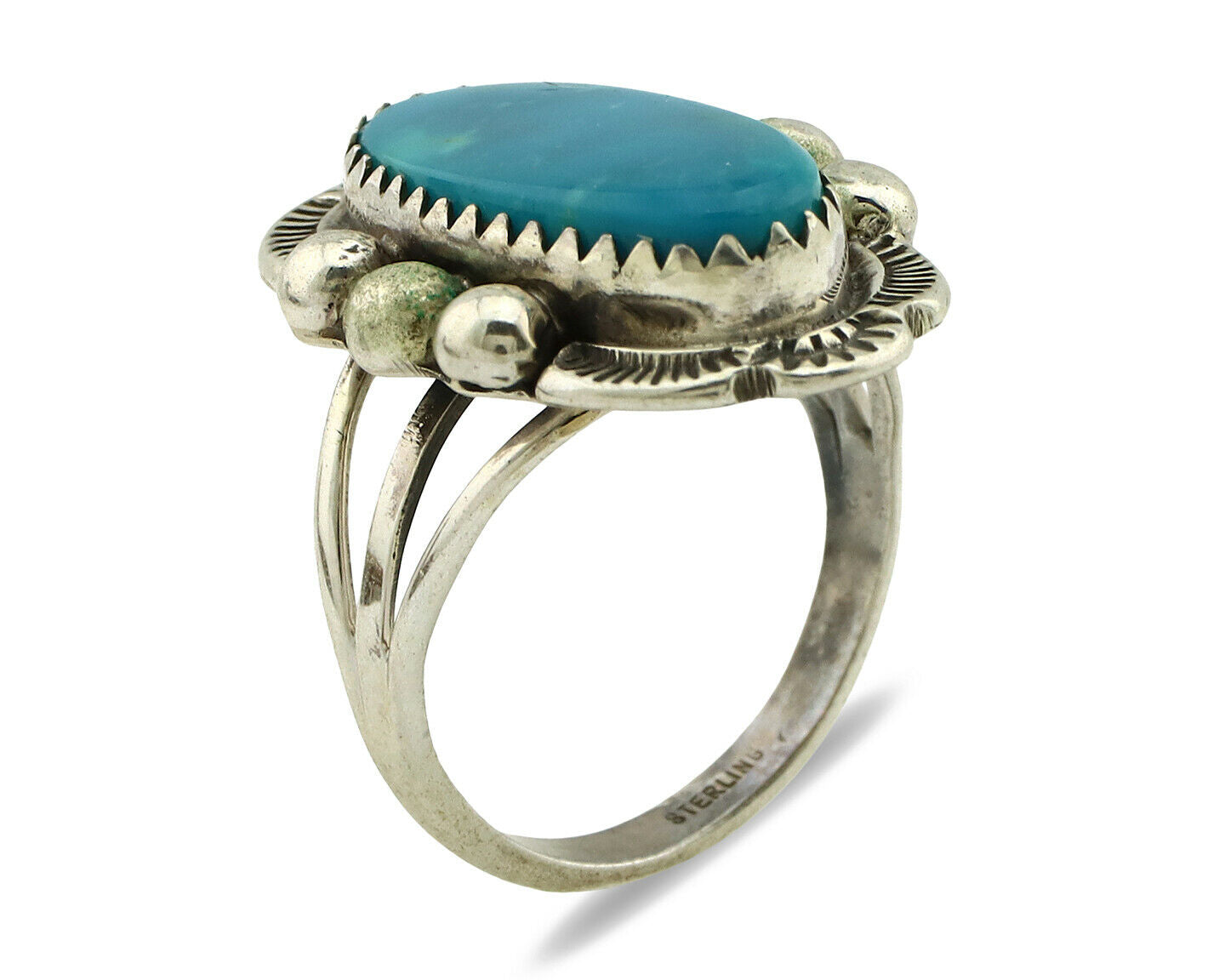 Navajo Ring .925 Silver Blue Turquoise Artist Signed Anna Begay C.1980's