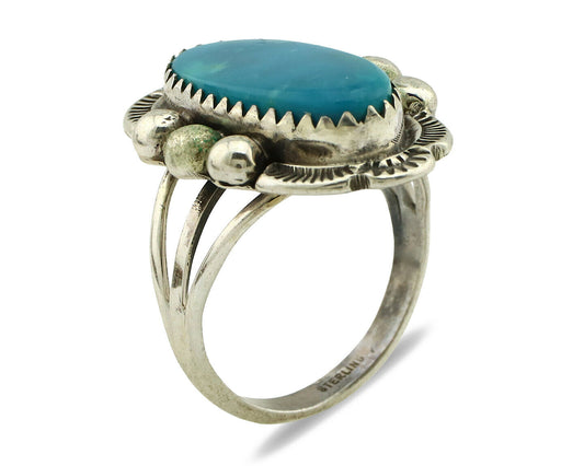 Navajo Ring .925 Silver Blue Turquoise Artist Signed Anna Begay C.1980's