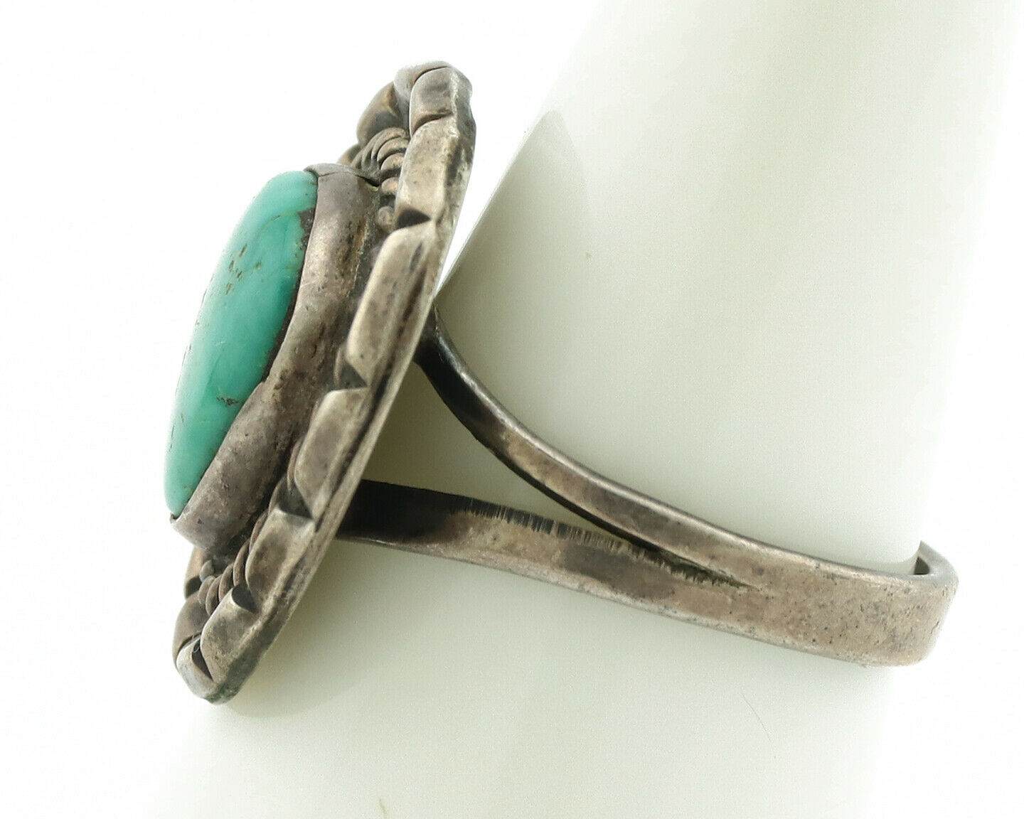 Navajo Ring .925 Silver Green Turquoise Native American Artist C.80's