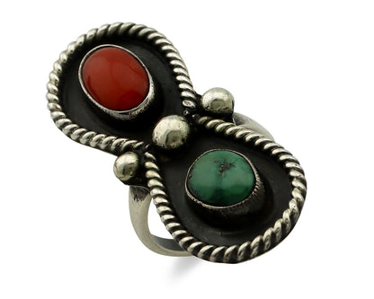 Navajo Ring 925 Silver Turquoise & Bloodstone Native Artist C.1980's