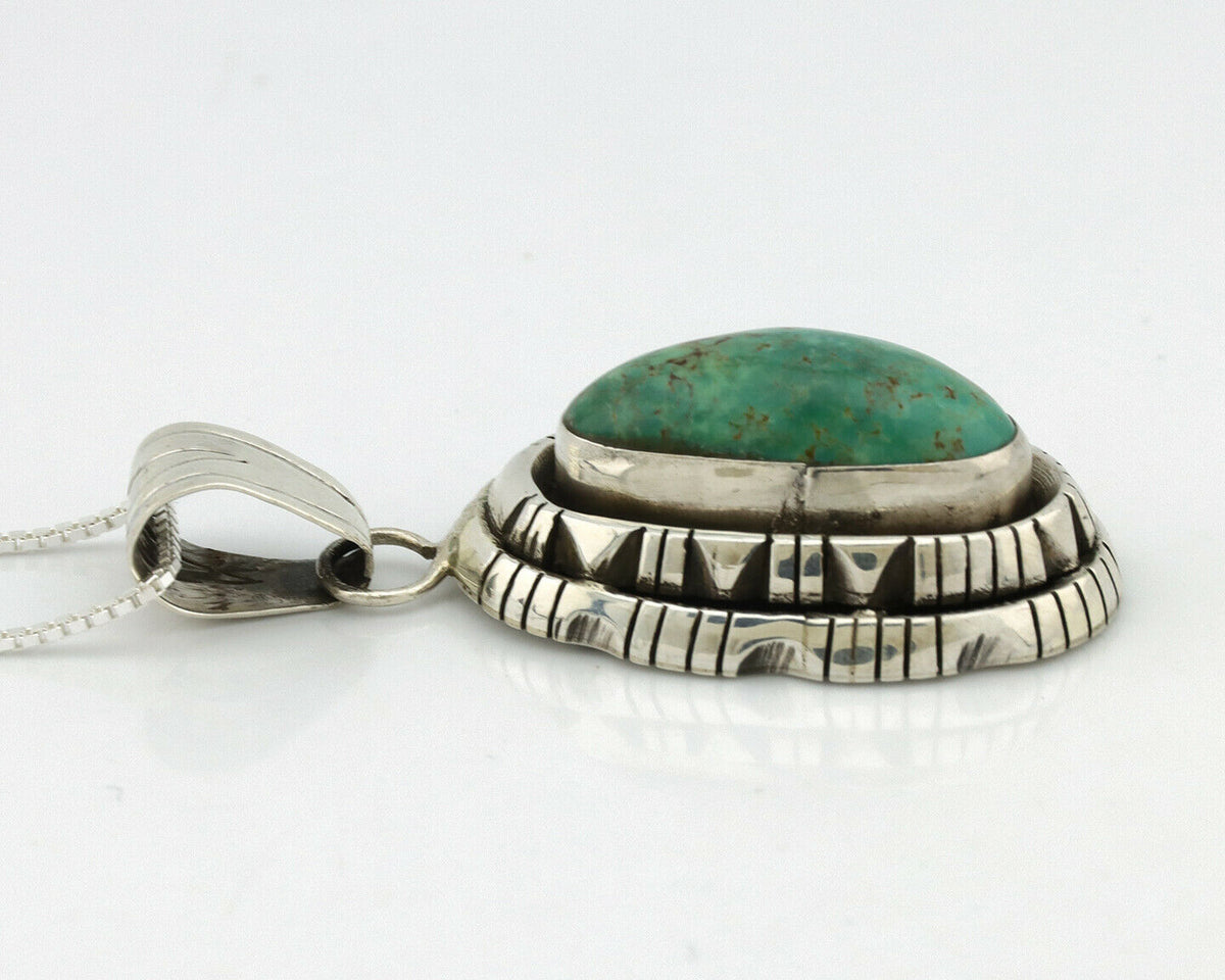 Navajo Pendant .925 Silver Aqua Turquoise Artist Signed FT C.80's