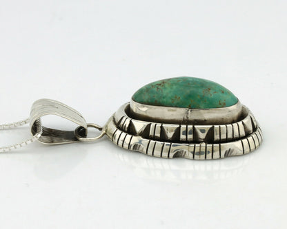 Navajo Pendant .925 Silver Aqua Turquoise Artist Signed FT C.80's