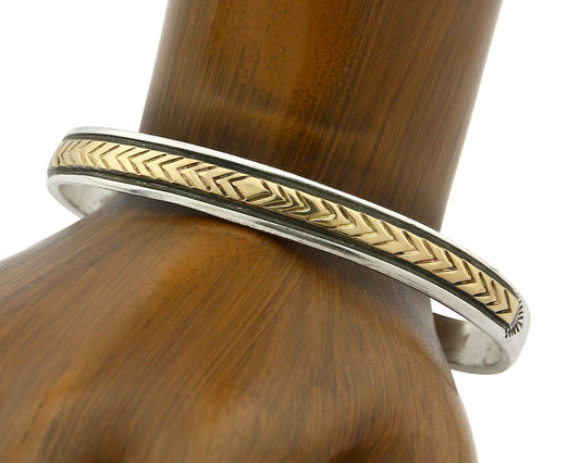 Navajo Pictograph Bracelet .925 Silver & 14k Solid Gold Artist Signed D C.80's