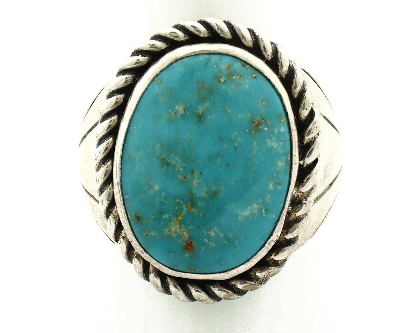 Navajo Ring .925 Silver Morenci Turquoise Artist Signed DZ C.80's