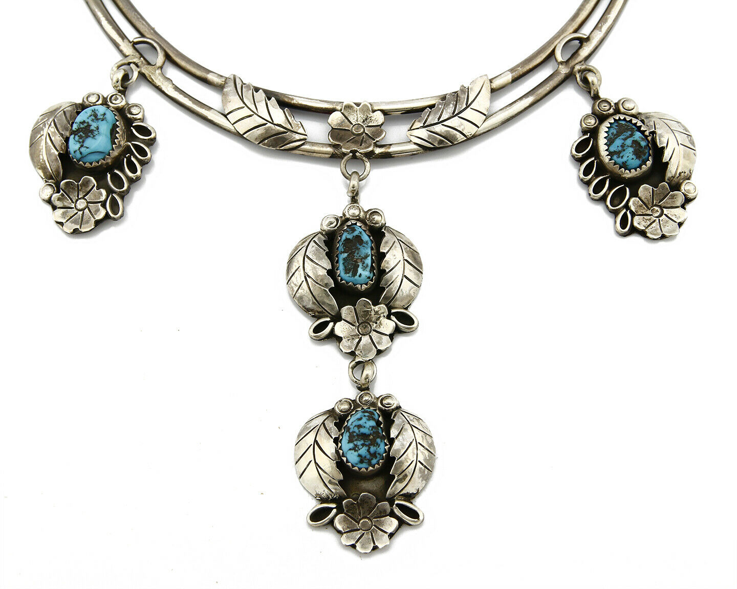 C. 70-80's Navajo Signed Mary Chavez .925 Silver Blue Turquoise Necklace
