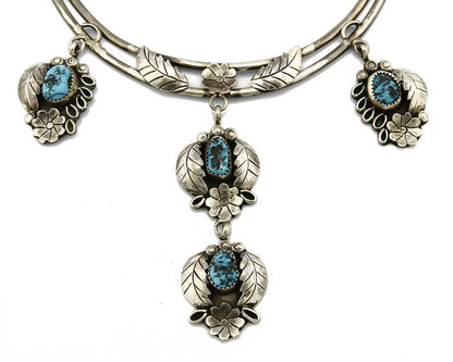 C. 70-80's Navajo Signed Mary Chavez .925 Silver Blue Turquoise Necklace