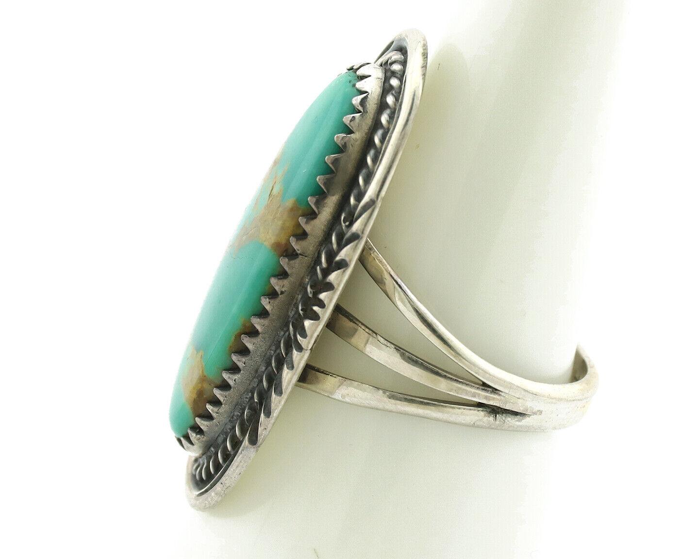 Navajo Ring 925 Silver Natural Blue Turquoise Artist Signed USA C.80's