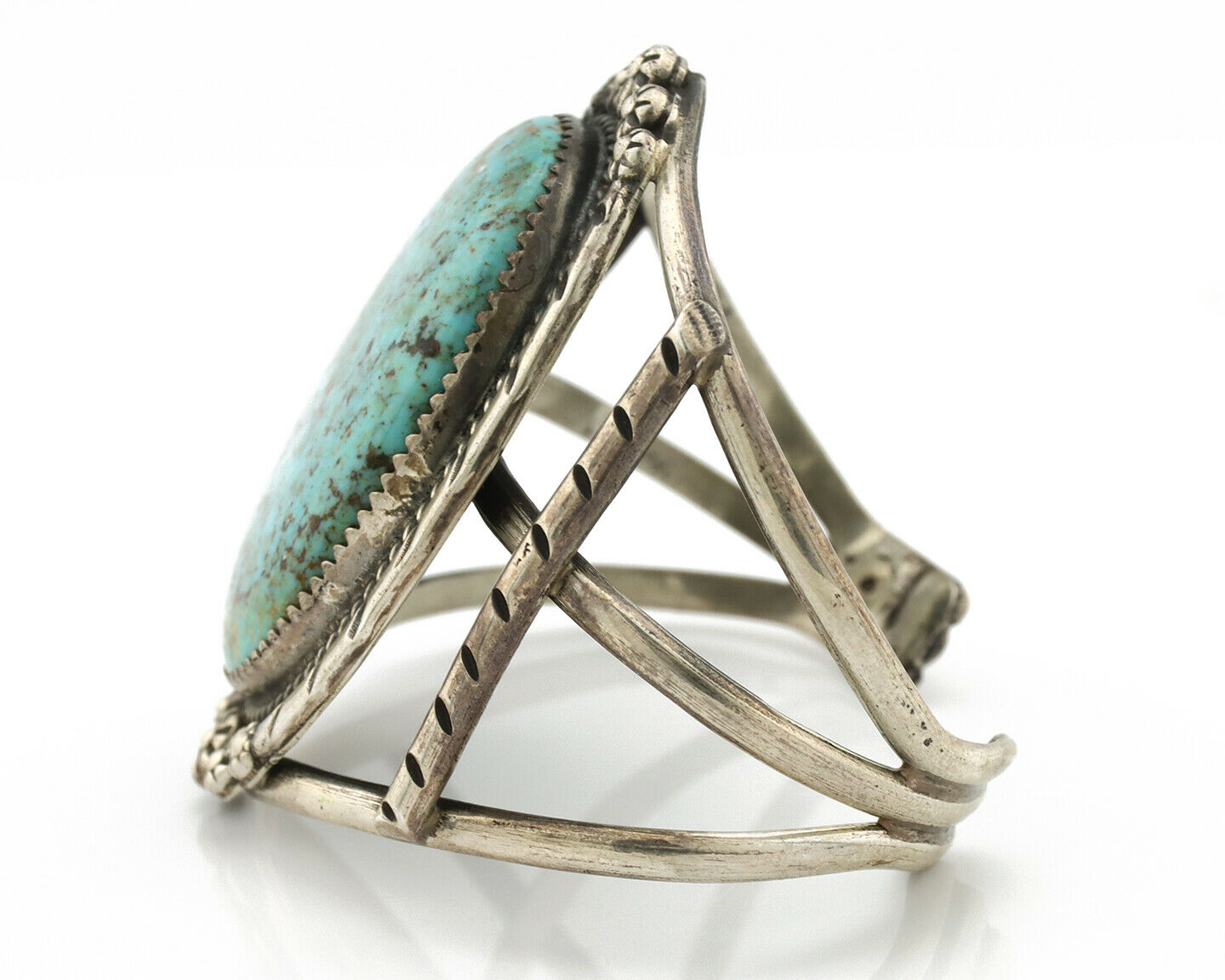 Navajo Bracelet .925 Silver Blue Diamond Turquoise Native American Artist C.80's