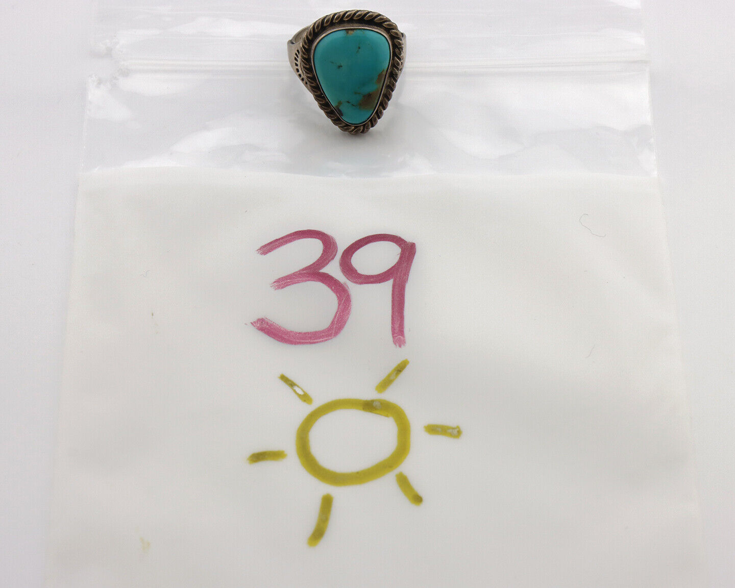 Navajo Ring 925 Silver Natural Blue Turquoise Native American Signed C.80's