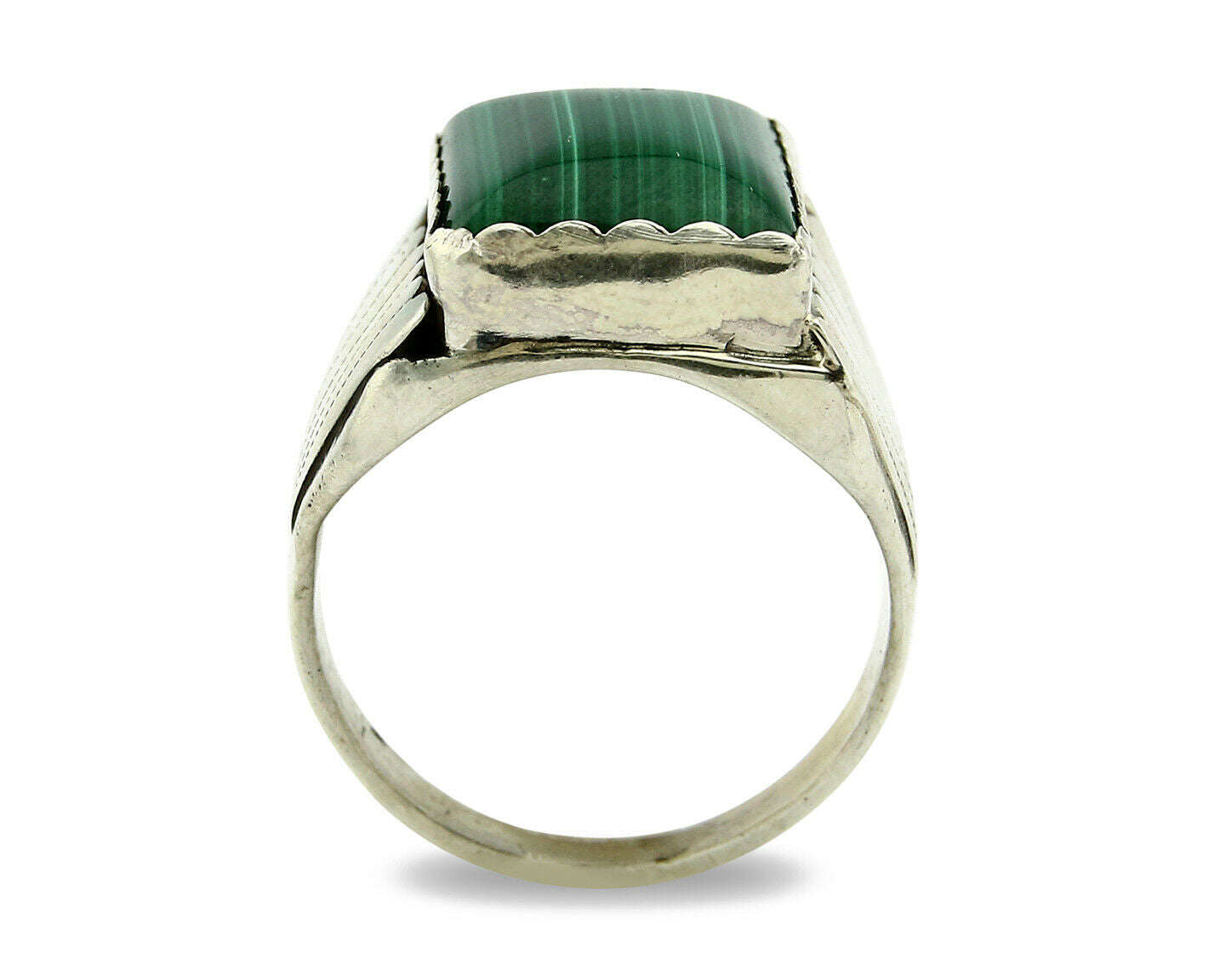 Navajo Ring .925 Silver Natural Malachite Signed Artist DL Native American C.80s