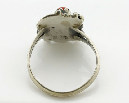 Navajo Ring .925 Silver Morenci Turquoise & Coral Native Artist Signed JM C.80's