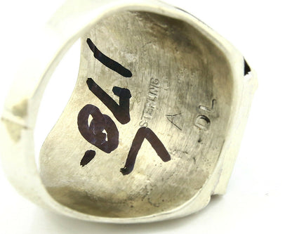 Navajo Ring .925 Silver Natural Malachite Signed Artist DL Native American C.80s