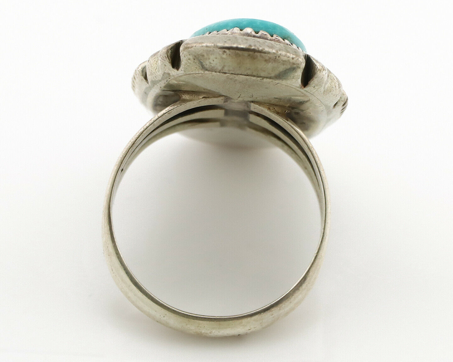 Navajo Ring .925 Silver Nevada Turquoise Native American Artist C.1980's