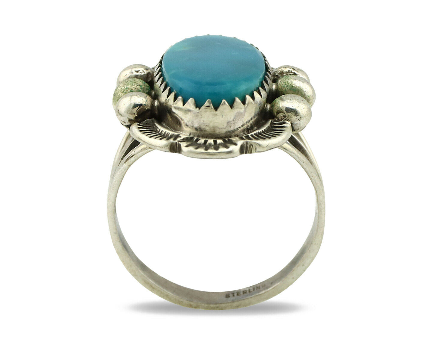 Navajo Ring .925 Silver Blue Turquoise Artist Signed Anna Begay C.1980's