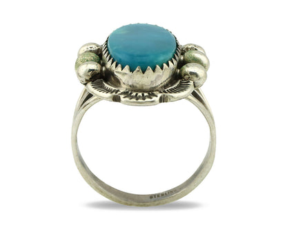 Navajo Ring .925 Silver Blue Turquoise Artist Signed Anna Begay C.1980's