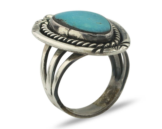 Navajo Ring .925 Silver Natural Blue Turquoise Native American Artist C.80's
