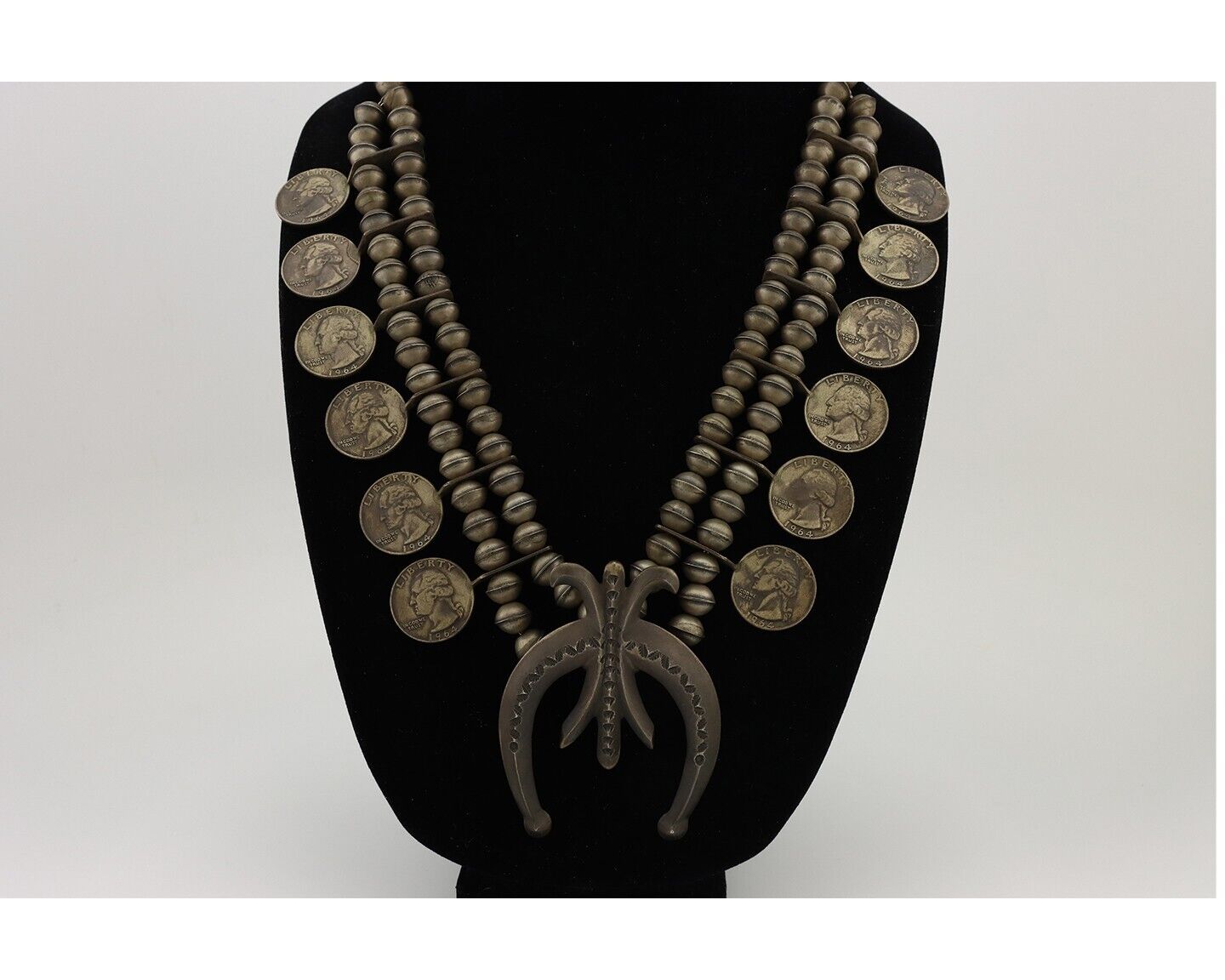 Navajo Coin Quarter Necklace 925 Silver Hand Stamped Native American Artist C80s
