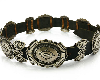 Navajo Concho Belt .925 Silver Hand Stamped Signed Rick Martinez Circa 80's