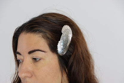 Navajo Hair Clip Barrette .925 Silver Hand Stamped Artist Signed C Montoya C80s