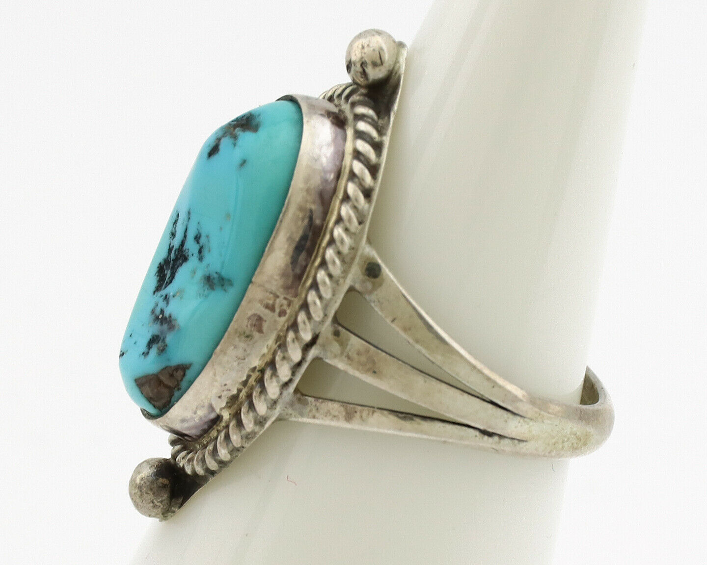Navajo Ring .925 Silver Sleeping Beauty Turquoise Artist Signed S King C.1980's