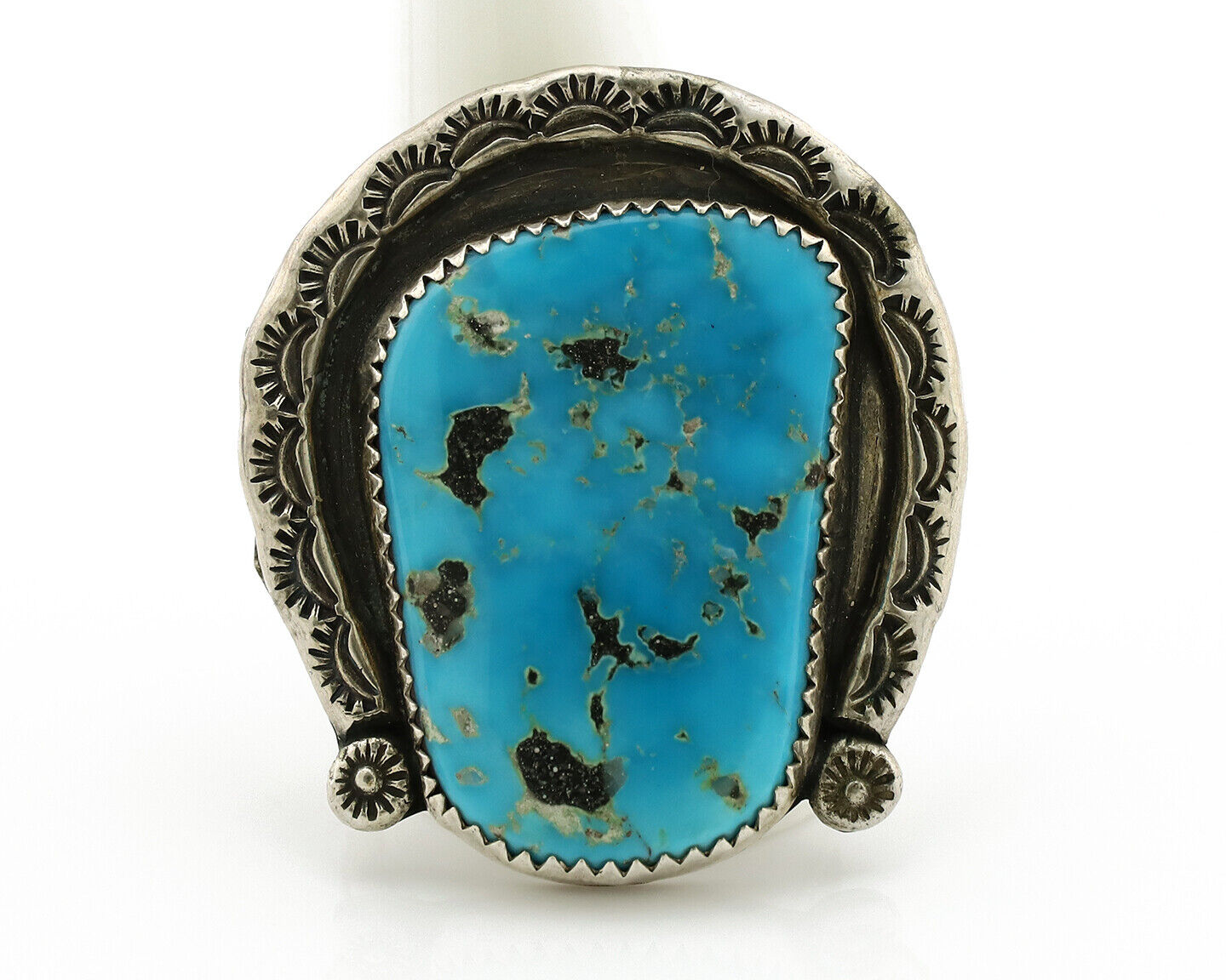 Navajo Horse Shoe Ring 925 Silver Bisbee Turquoise Native Artist C.80's