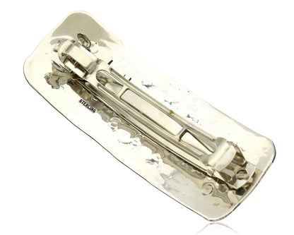 Navajo Hair Clip Barrette .925 Silver Hand Stamped Artist Signed Harold Tom C80s