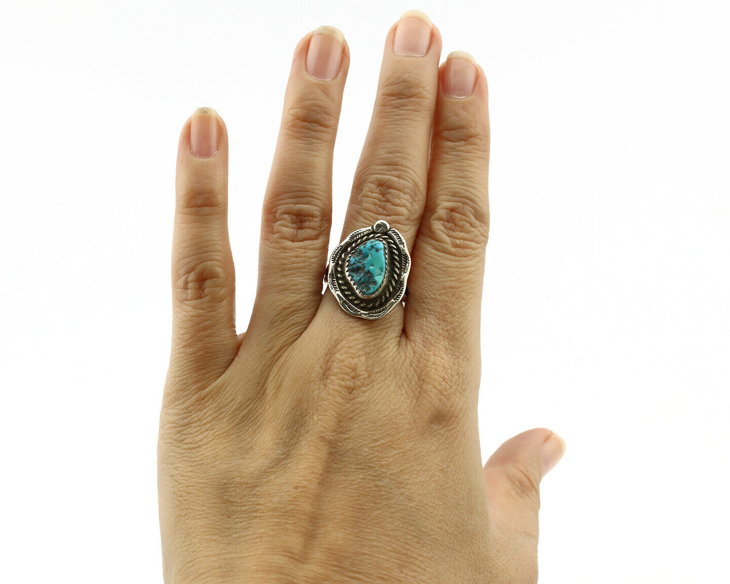 Navajo Ring .925 Silver Blue Turquoise Native American Artist C.80's