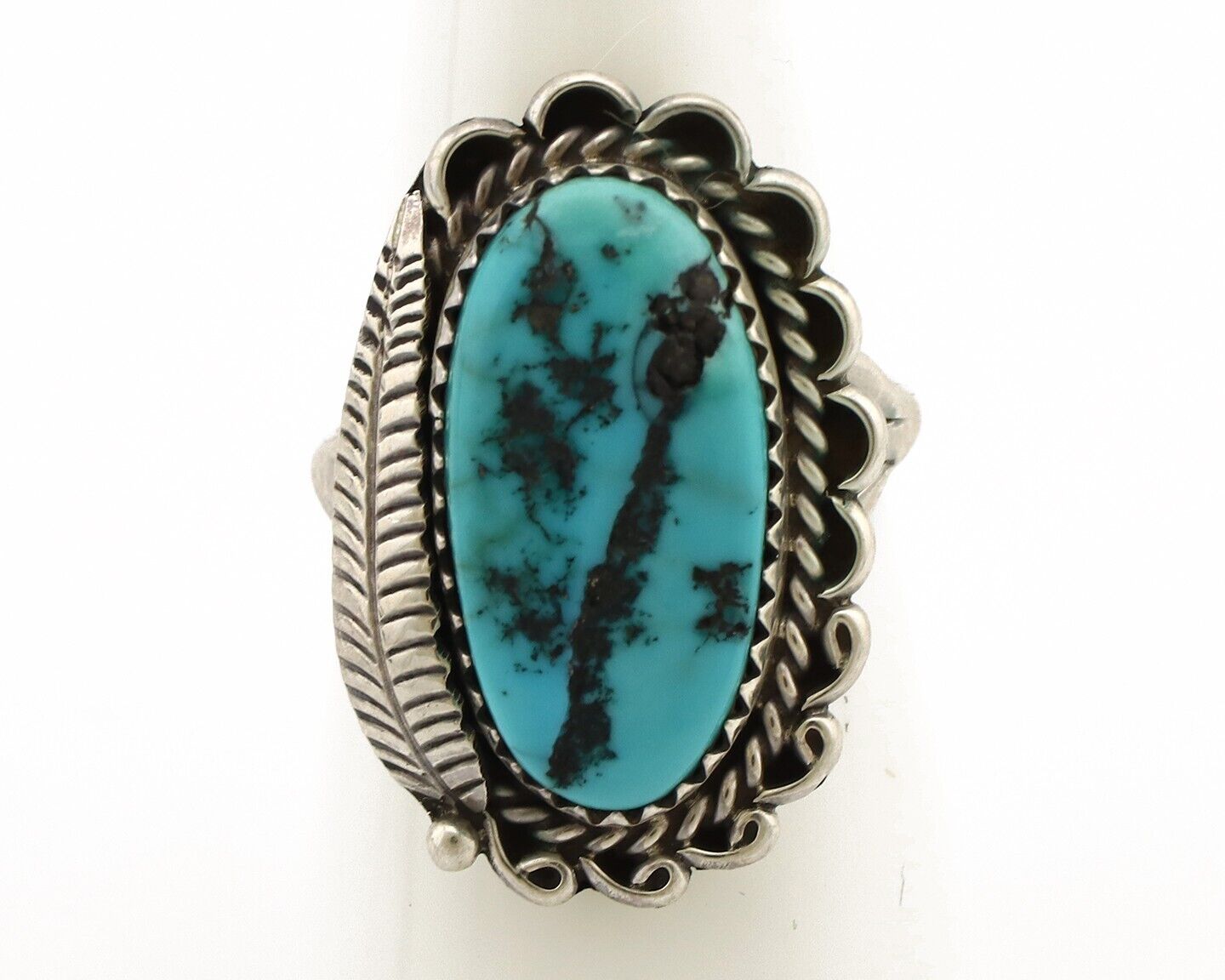 Navajo Ring .925 Silver Sleeping Beauty Turquoise Native American Artist C.80's