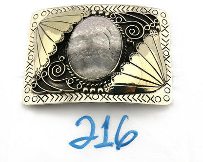 Navajo Belt Buckle .999 Nickle Silver Natural Gemstone Signed Tipi C.80's
