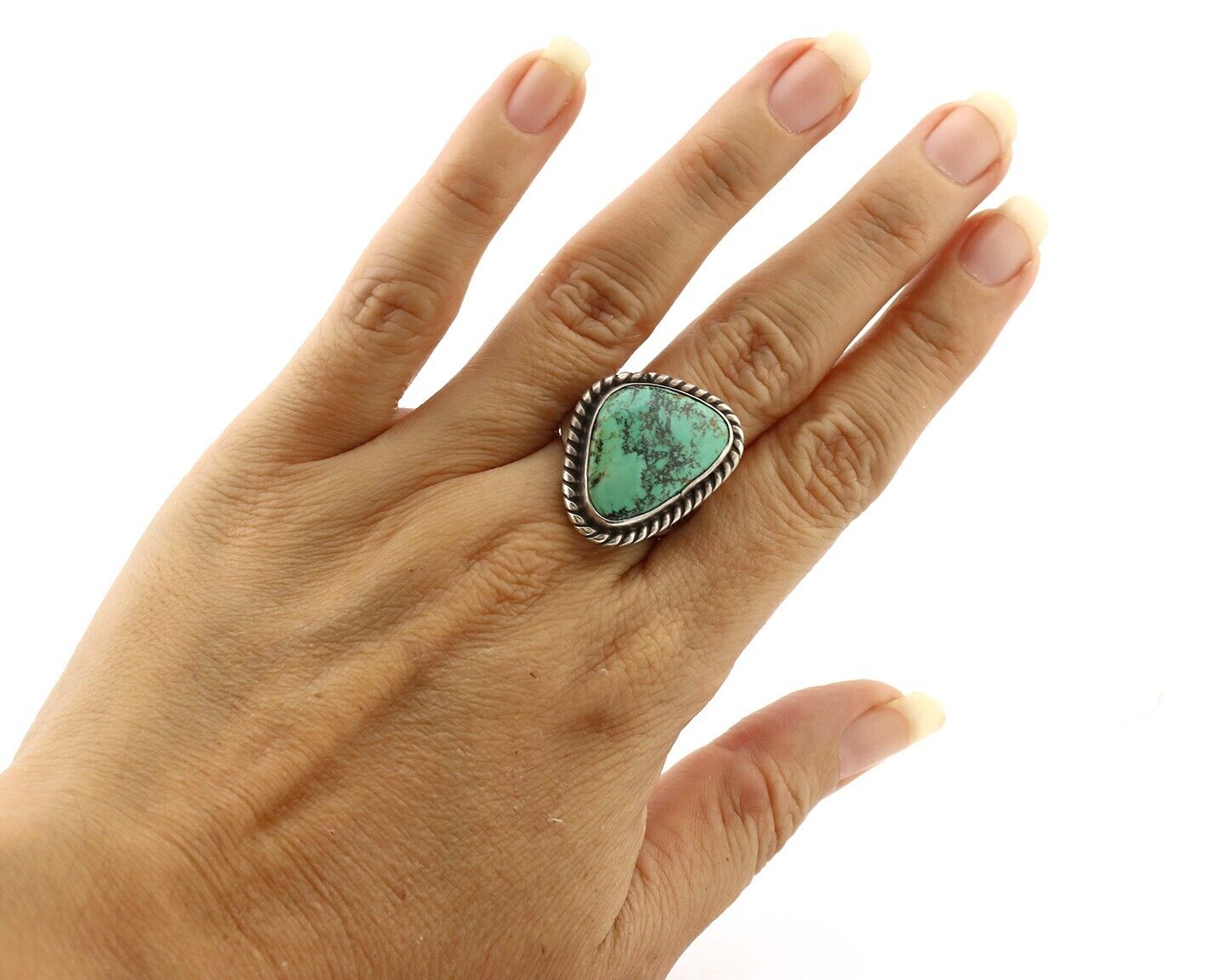 Navajo Handmade Ring 925 Silver Spiderweb Turquoise Signed Native Artist C.80's