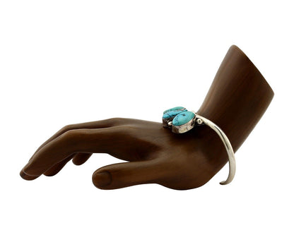 Navajo Bracelet 925 Silver Blue Kingman Turquoise Artist Signed E SANDAVOL C80s