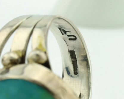 Navajo Ring .925 Silver Kingman Turquoise Artist Signed UT C.1980's