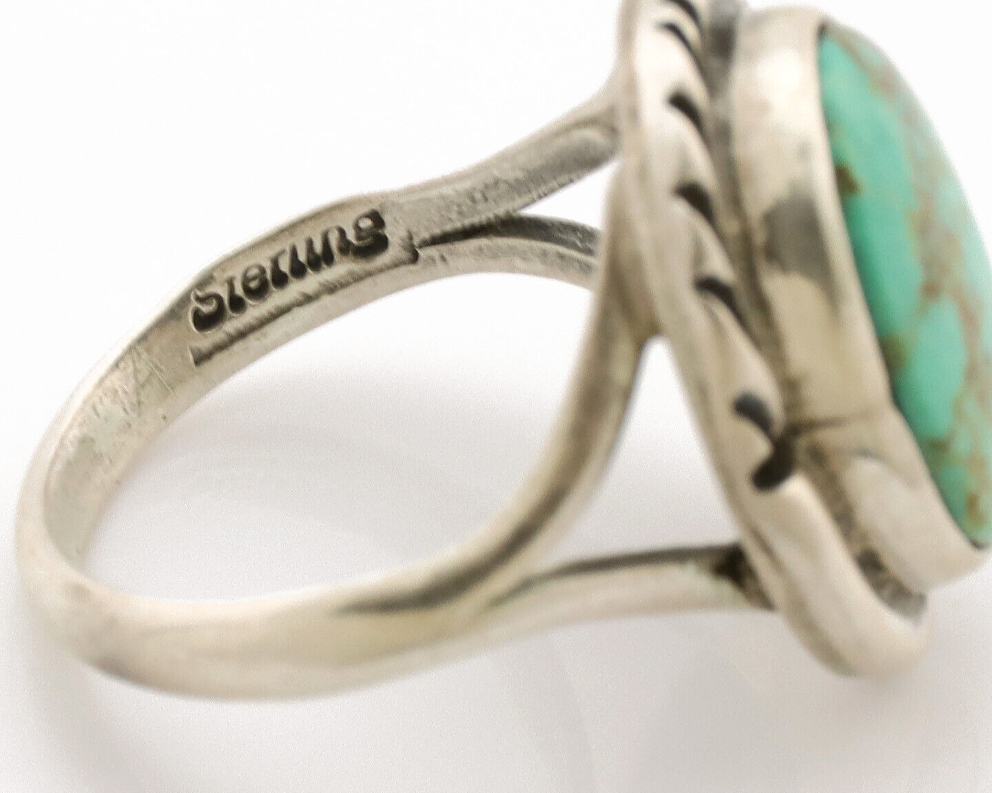Navajo Ring .925 Silver Kingman Turquoise Native American Artist C.1980s
