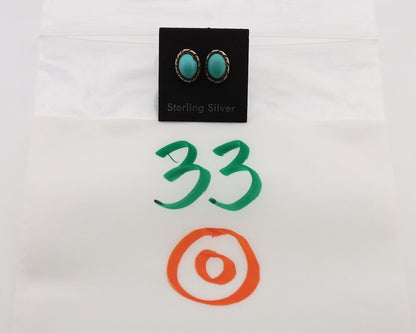 Zuni Earrings 925 Silver Sleeping Beauty Turquoise Native American Artist C.80's