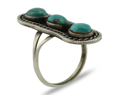 Navajo Ring .925 Silver Natural Blue Turquoise Native American Artist C.80's