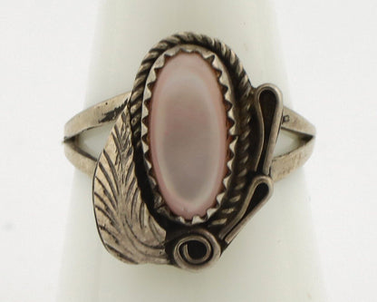 Navajo Ring .925 Silver Natural Pink Mussel Artist Signed Justin Morris C.80's